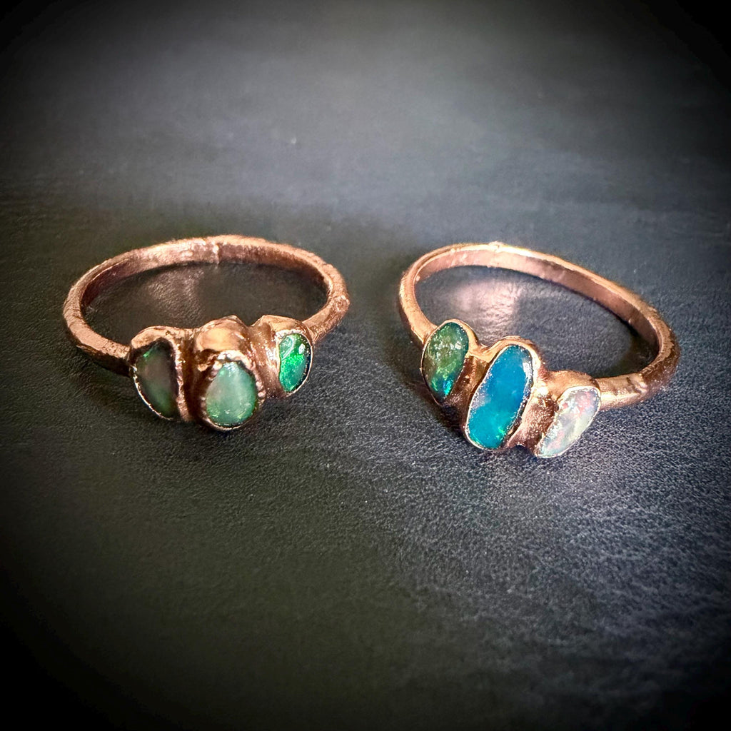 Electroformed Ethiopian Opal Ring – Size 7 Multi Stone Opal Ring – Custom Size Opal Ring – Handmade Copper Crystal Ring – October Birthstone