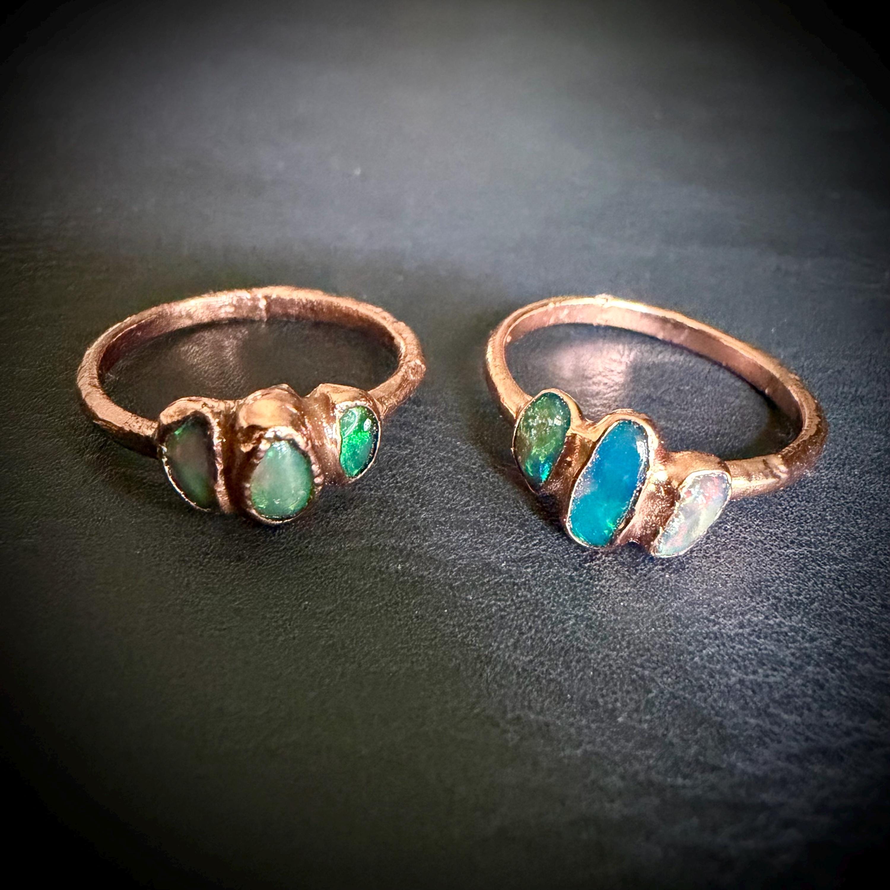Electroformed Ethiopian Opal Ring – Size 7 Multi Stone Opal Ring – Custom Size Opal Ring – Handmade Copper Crystal Ring – October Birthstone