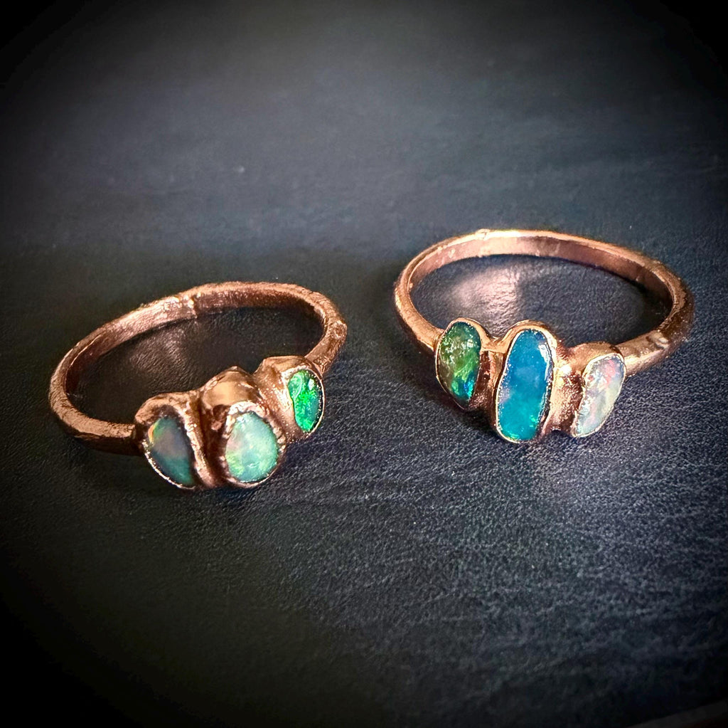 Electroformed Ethiopian Opal Ring – Size 7 Multi Stone Opal Ring – Custom Size Opal Ring – Handmade Copper Crystal Ring – October Birthstone