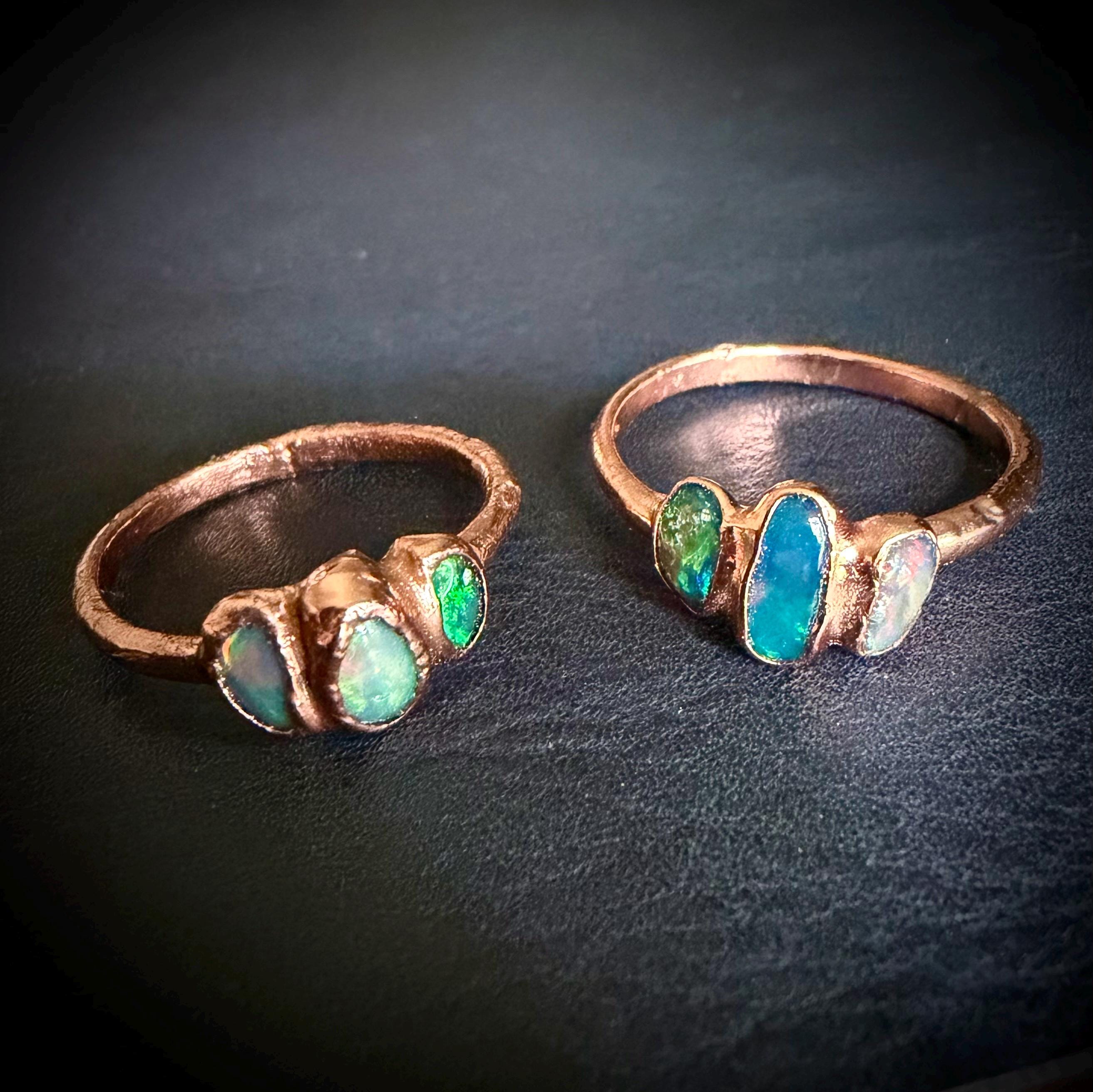 Electroformed Ethiopian Opal Ring – Size 7 Multi Stone Opal Ring – Custom Size Opal Ring – Handmade Copper Crystal Ring – October Birthstone