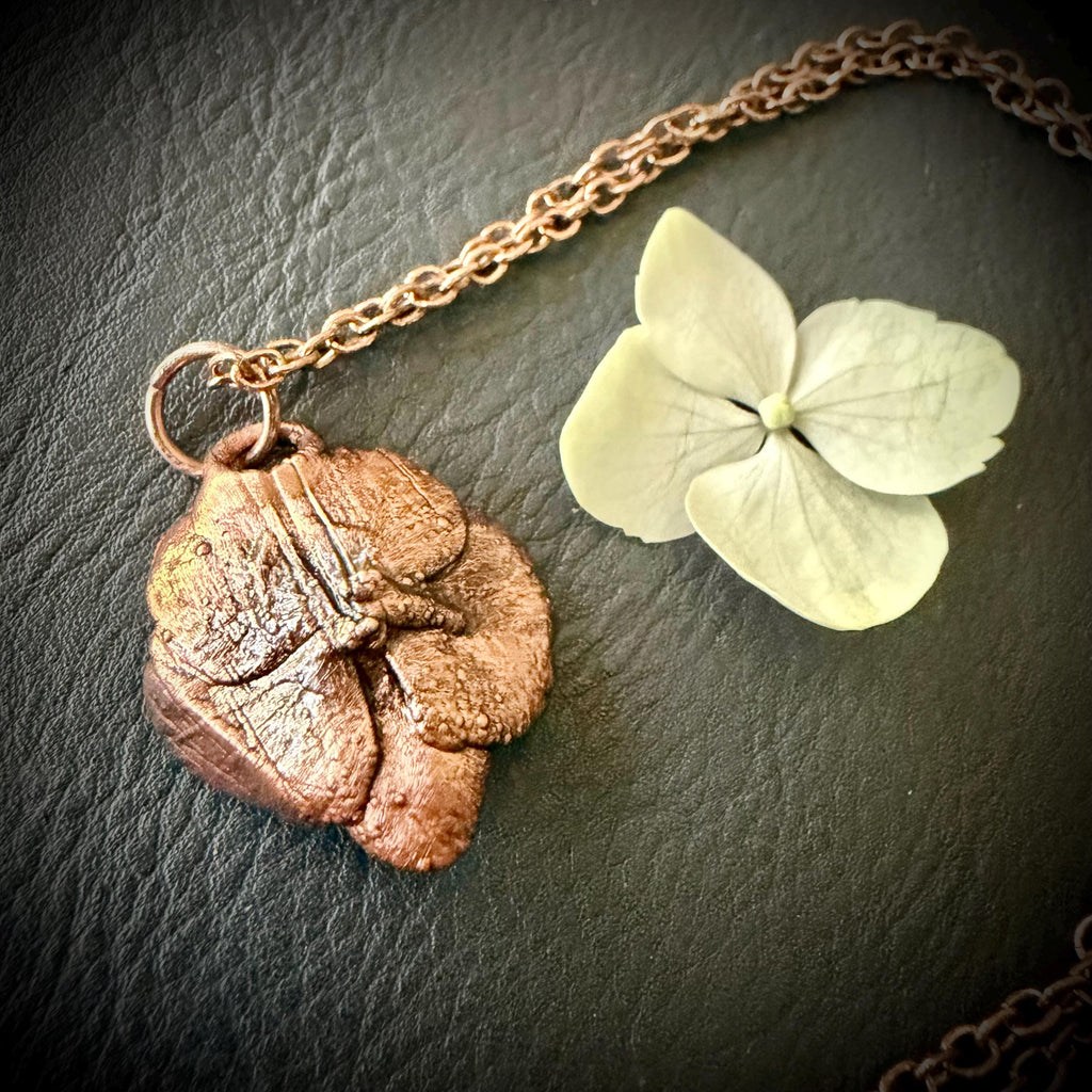 Hydrangea Flower Necklace with Amethyst – Electroformed Copper Jewelry