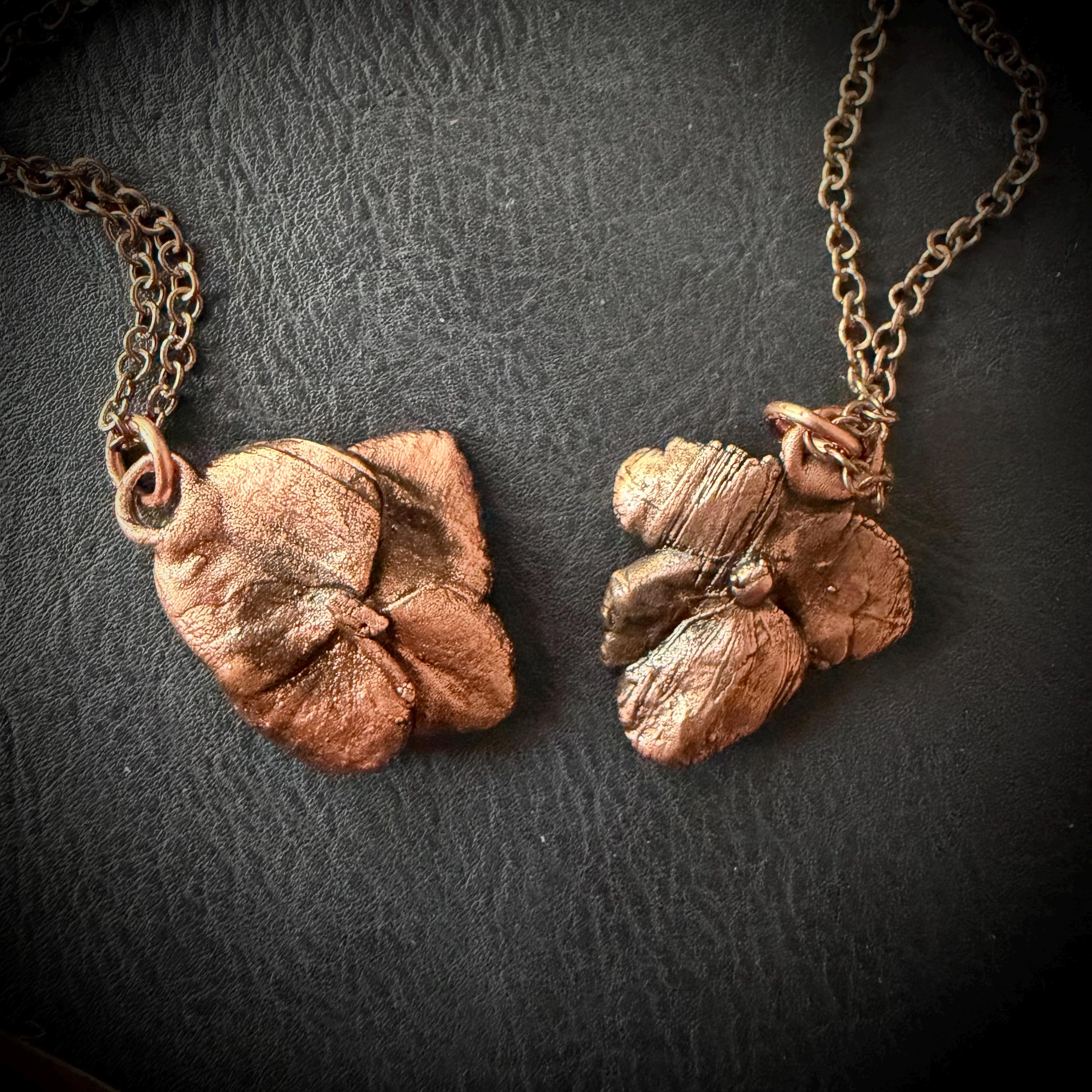 Hydrangea Flower Necklace with Carnelian – Electroformed Copper Jewelry