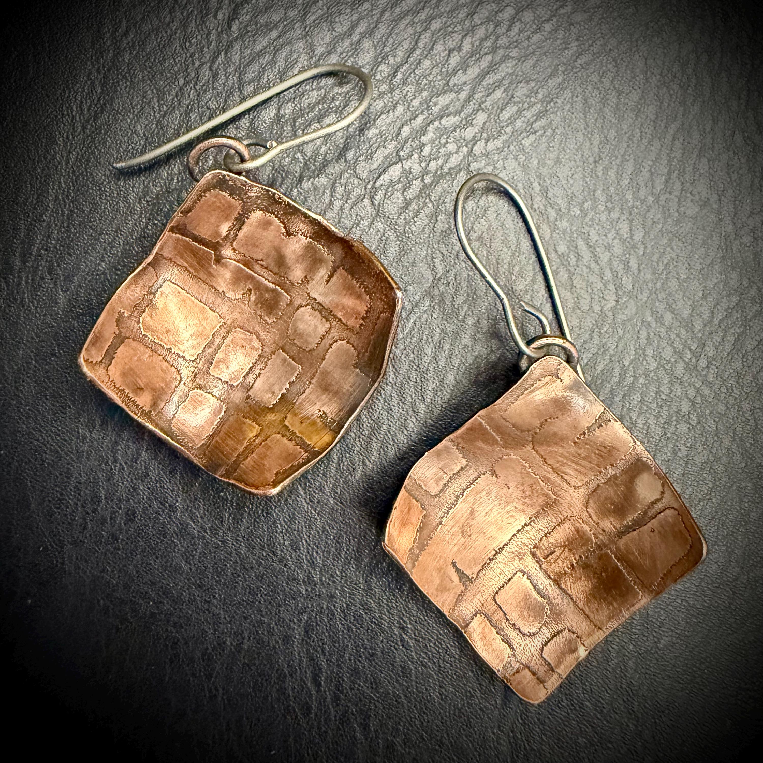 Copper Electro-Etched Dangle Earrings | Titanium Ear Wires