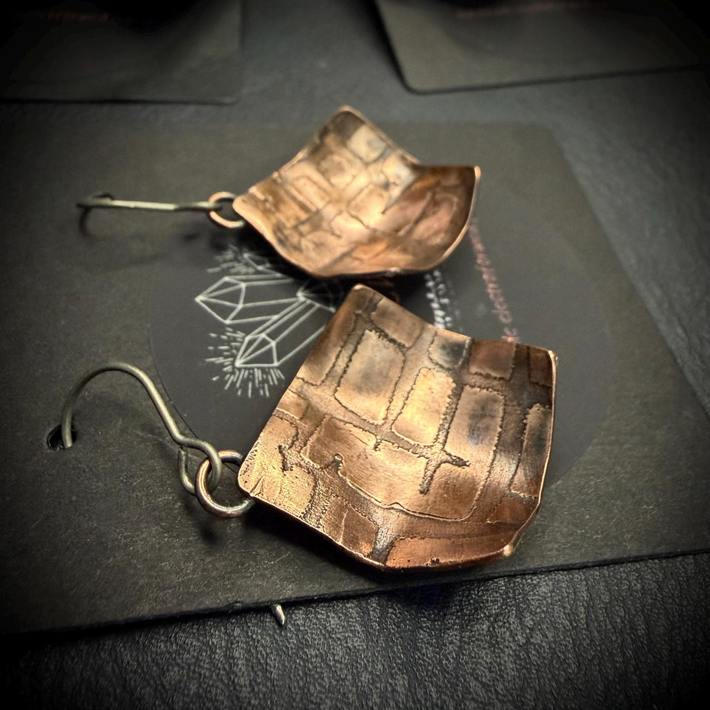 Copper Electro-Etched Dangle Earrings | Titanium Ear Wires