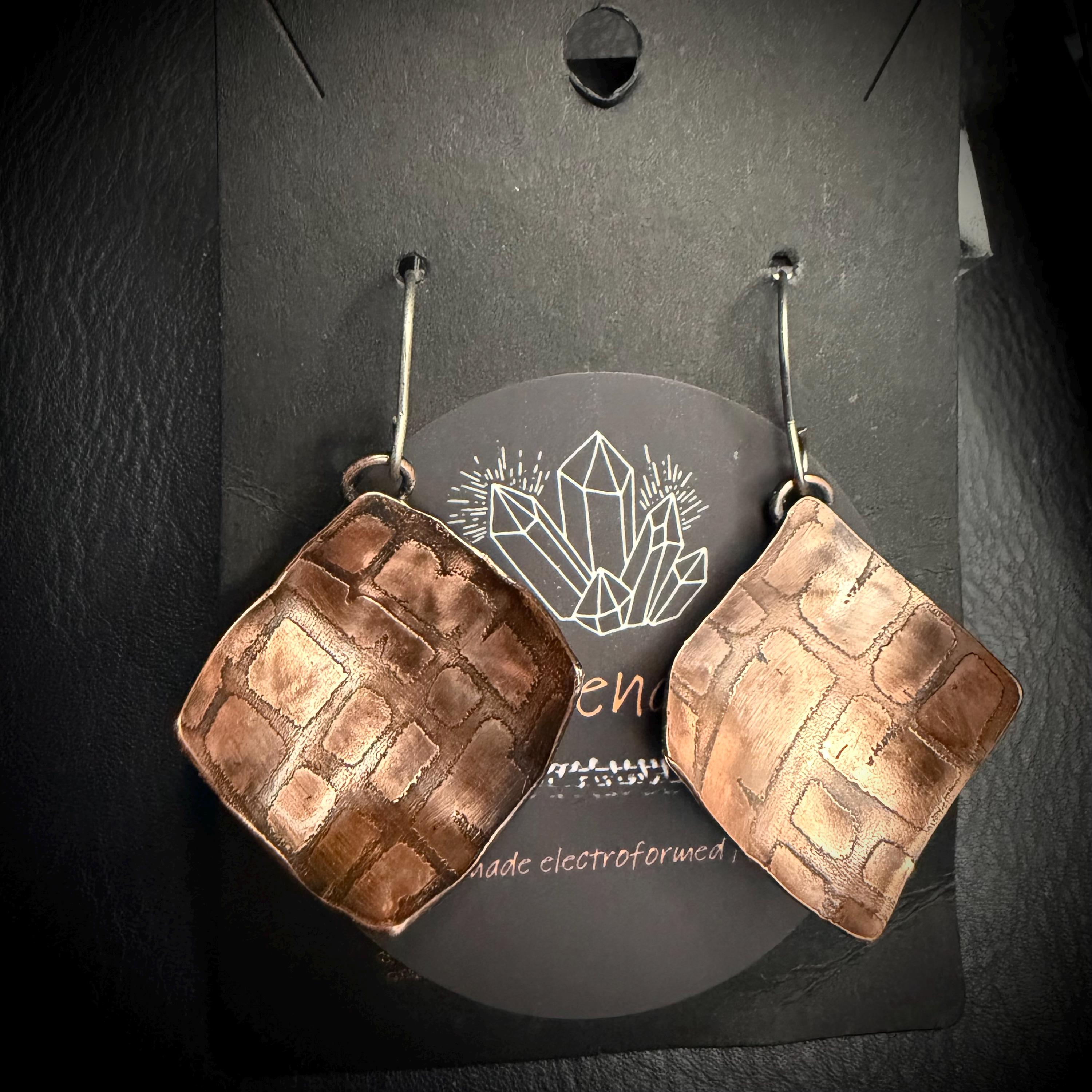 Copper Electro-Etched Dangle Earrings | Titanium Ear Wires