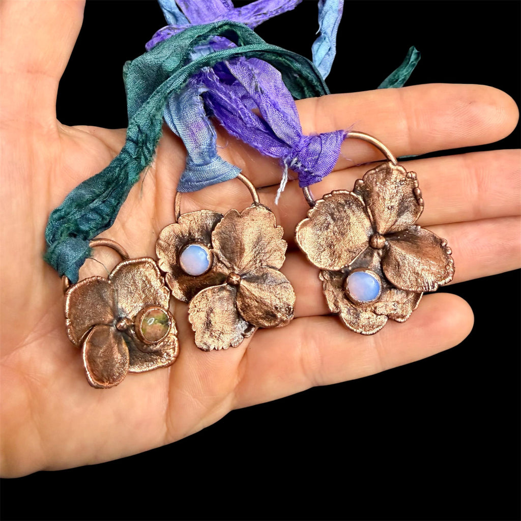 Sari Silk Hydrangea Petal Electroformed Necklace