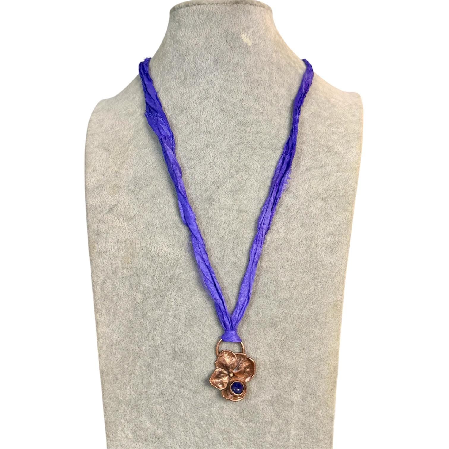 Sari Silk Hydrangea Petal Electroformed Necklace