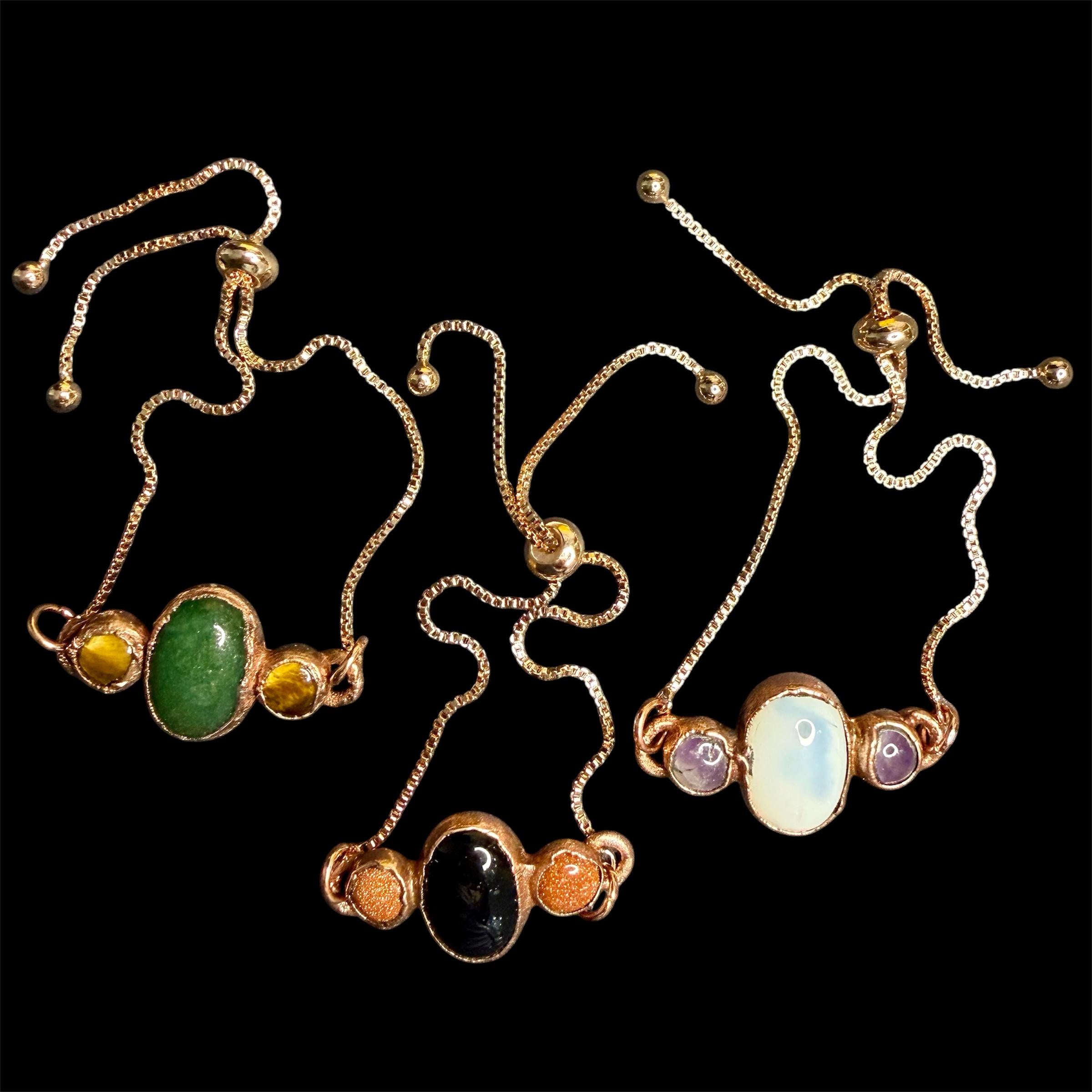 Electroformed Multi Gemstone Adjustable Bracelet