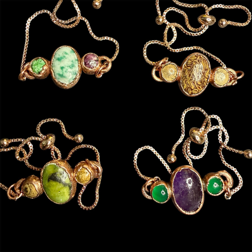 Electroformed Multi Gemstone Adjustable Bracelet