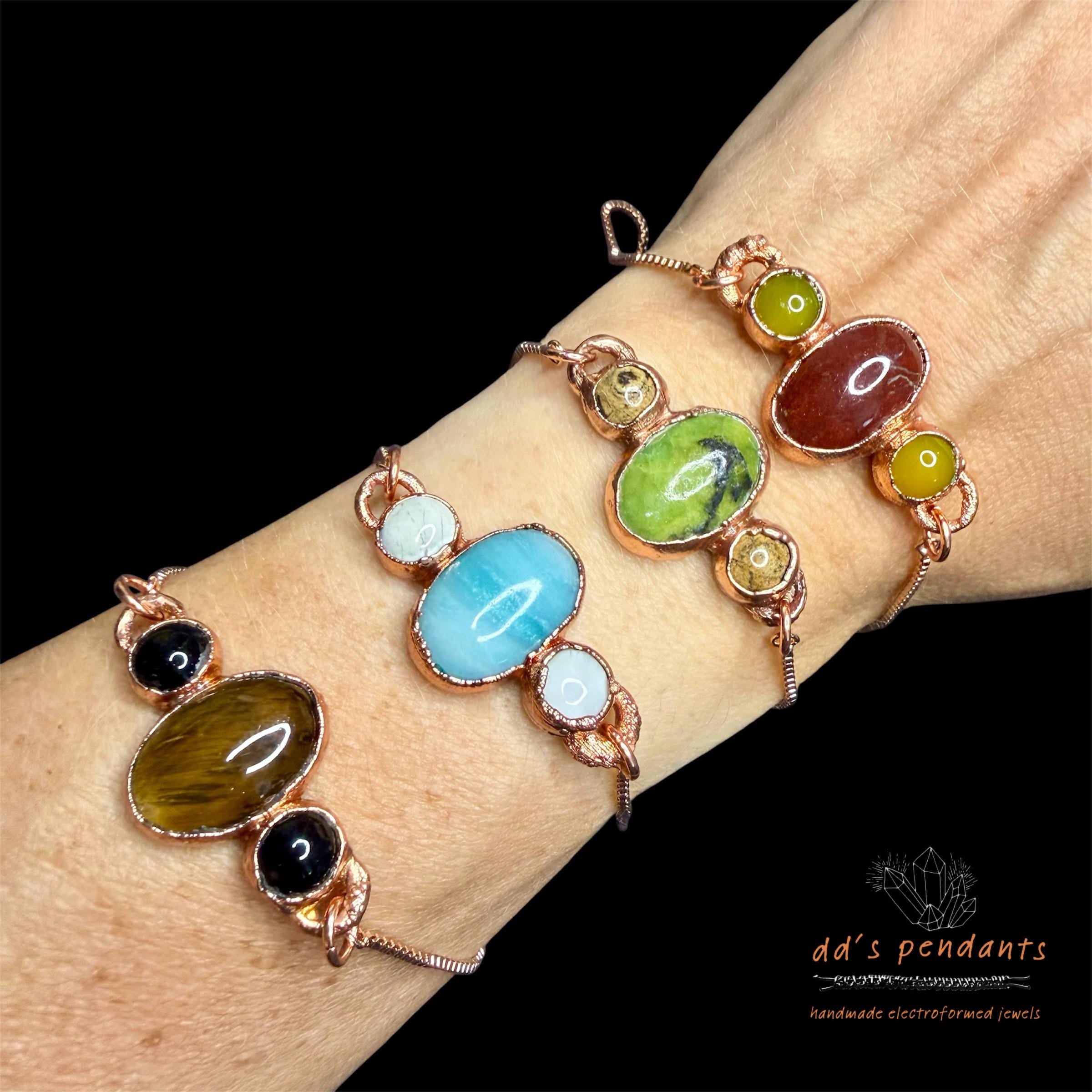 Electroformed Multi Gemstone Adjustable Bracelet