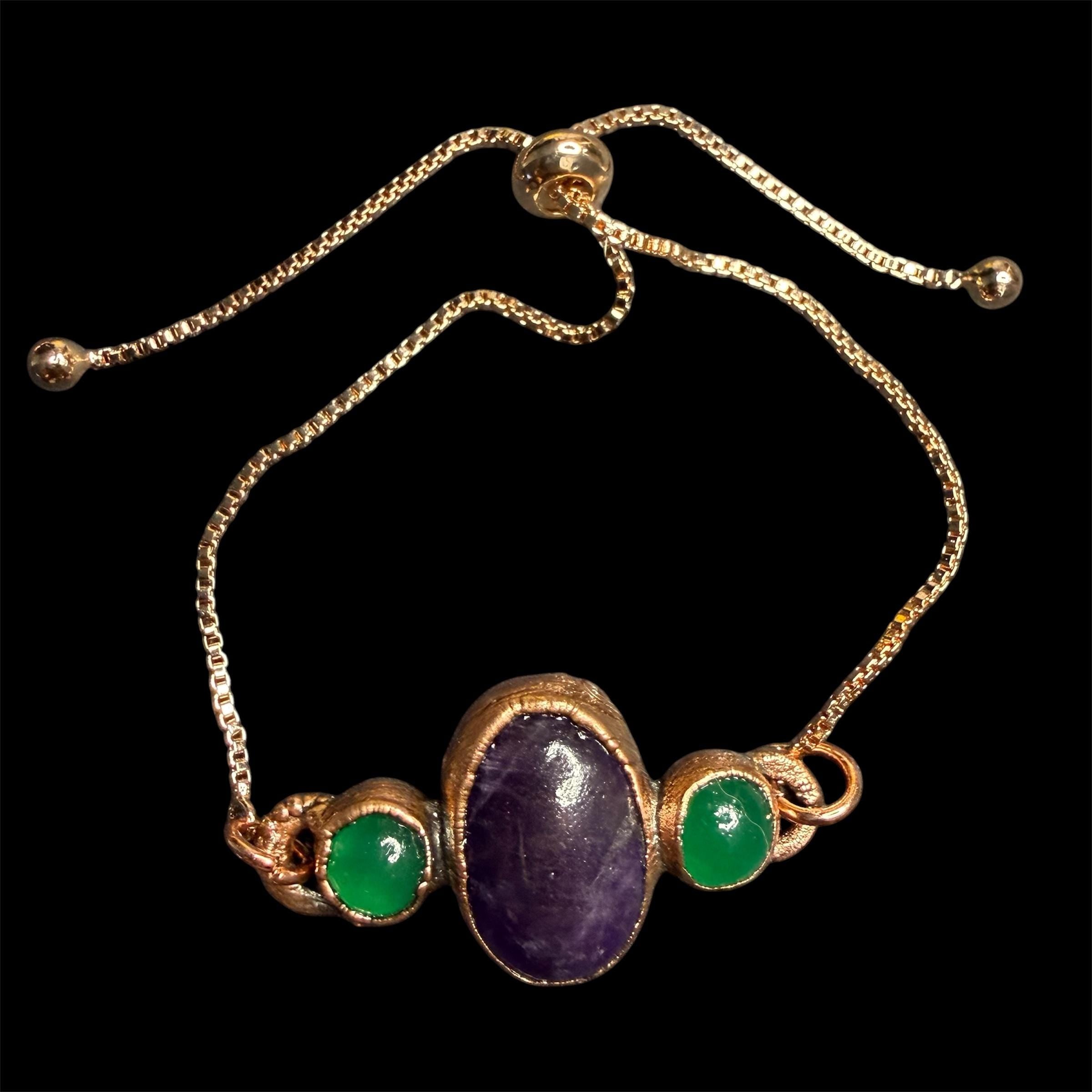 Electroformed Multi Gemstone Adjustable Bracelet