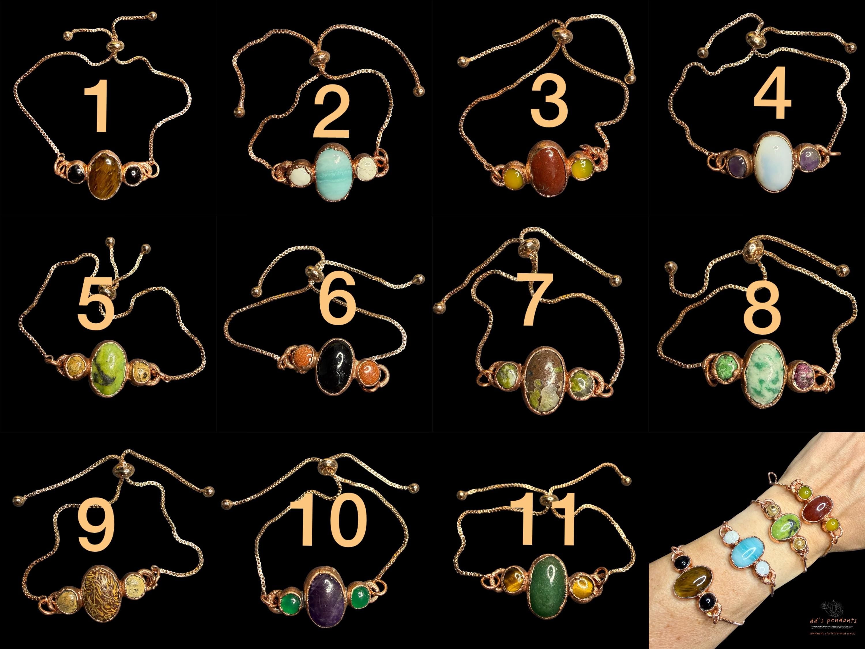 Electroformed Multi Gemstone Adjustable Bracelet