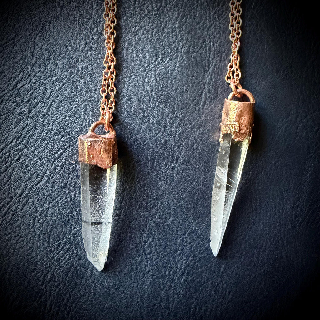 Lemurian Quartz Point Electroformed Copper Necklace- Raw Stone Necklace