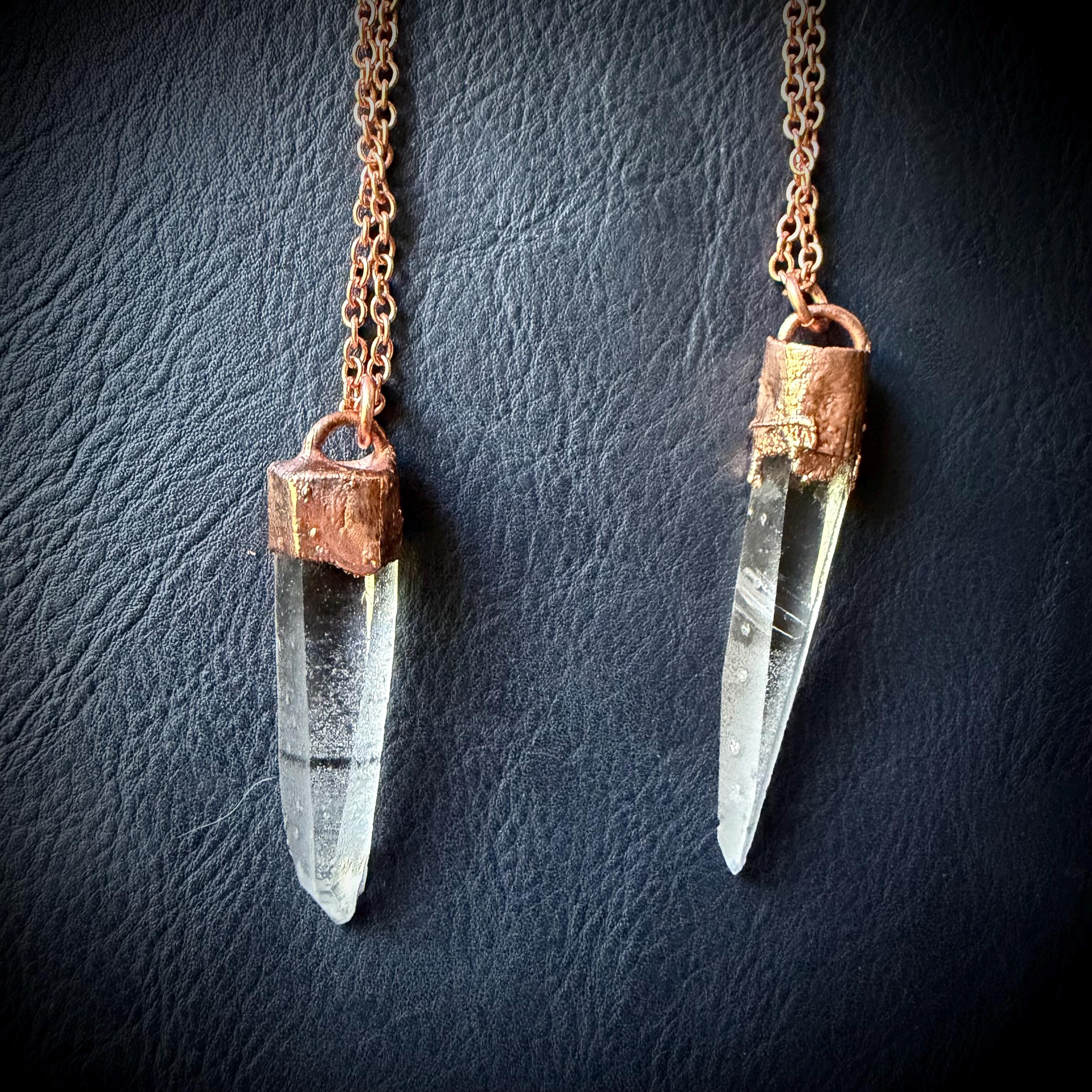 Lemurian Quartz Point Electroformed Copper Necklace- Raw Stone Necklace