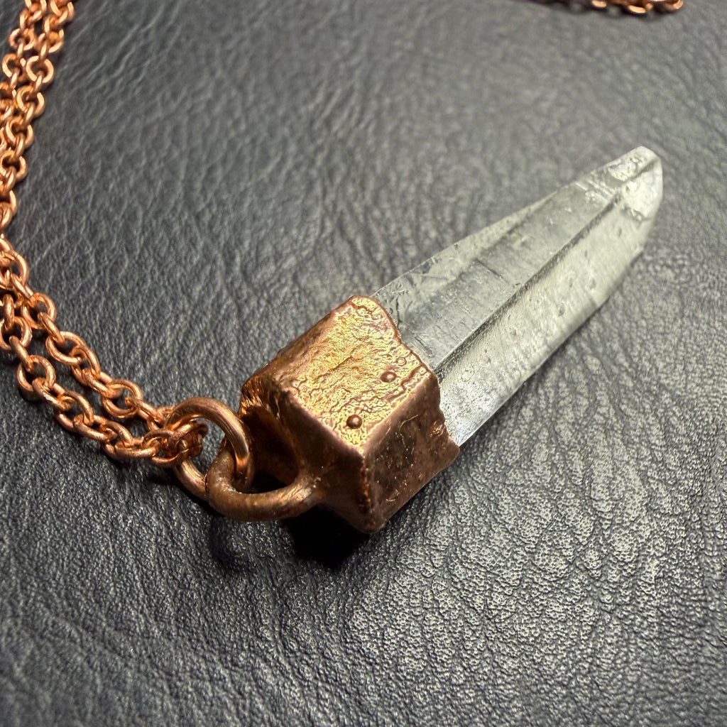 Lemurian Quartz Point Electroformed Copper Necklace- Raw Stone Necklace