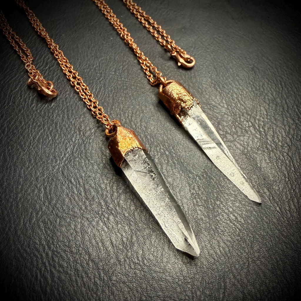 Lemurian Quartz Point Electroformed Copper Necklace- Raw Stone Necklace