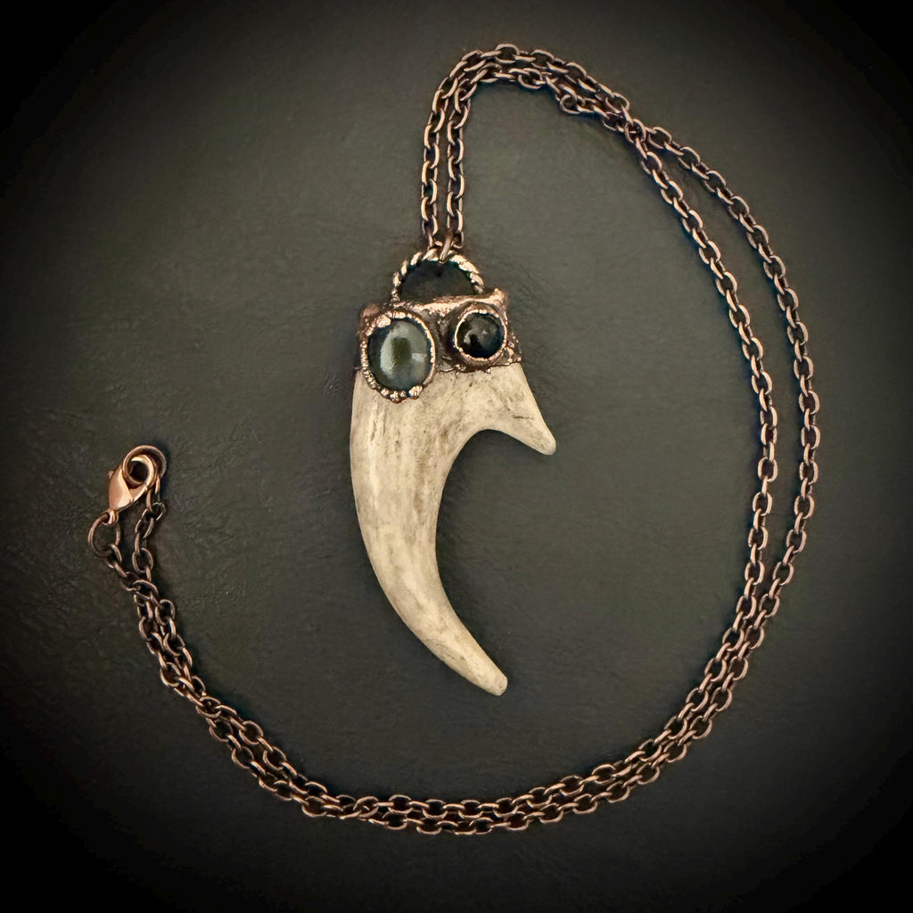Electroformed Antler Necklace with Labradorite & Obsidian – Copper Nature Jewelry