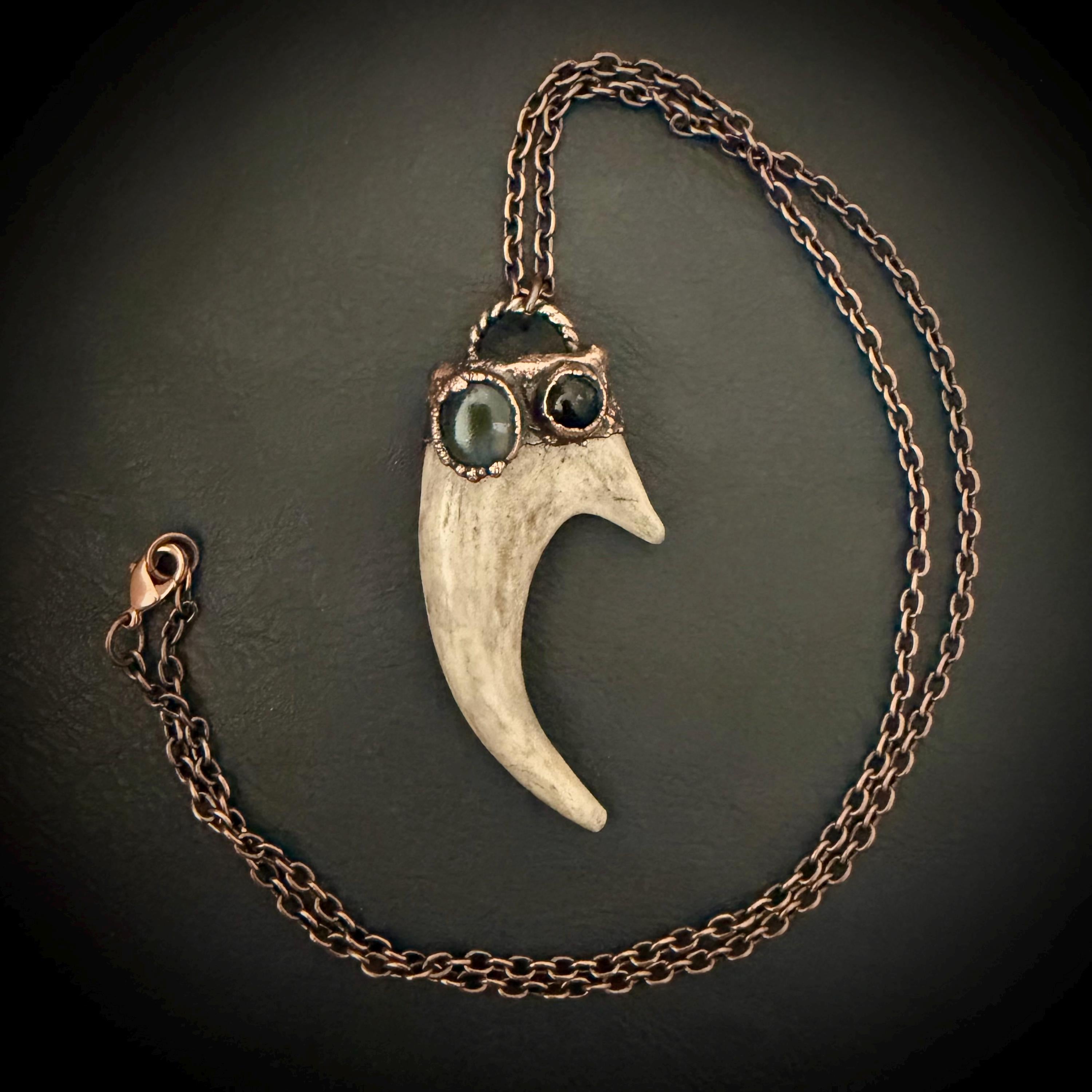 Electroformed Antler Necklace with Labradorite & Obsidian – Copper Nature Jewelry