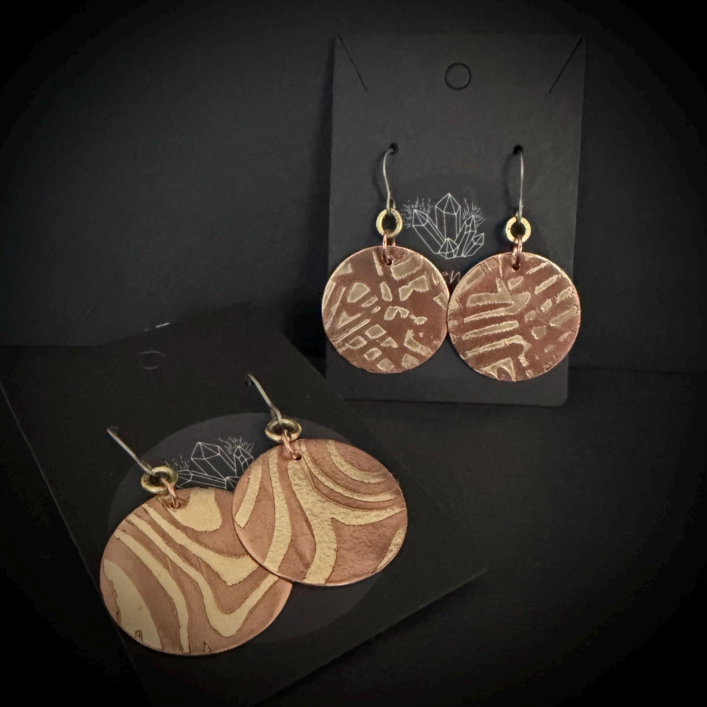 Copper & Brass Circle Earrings | Handcrafted Mixed Metal Statement Earrings | Titanium Ear Wires