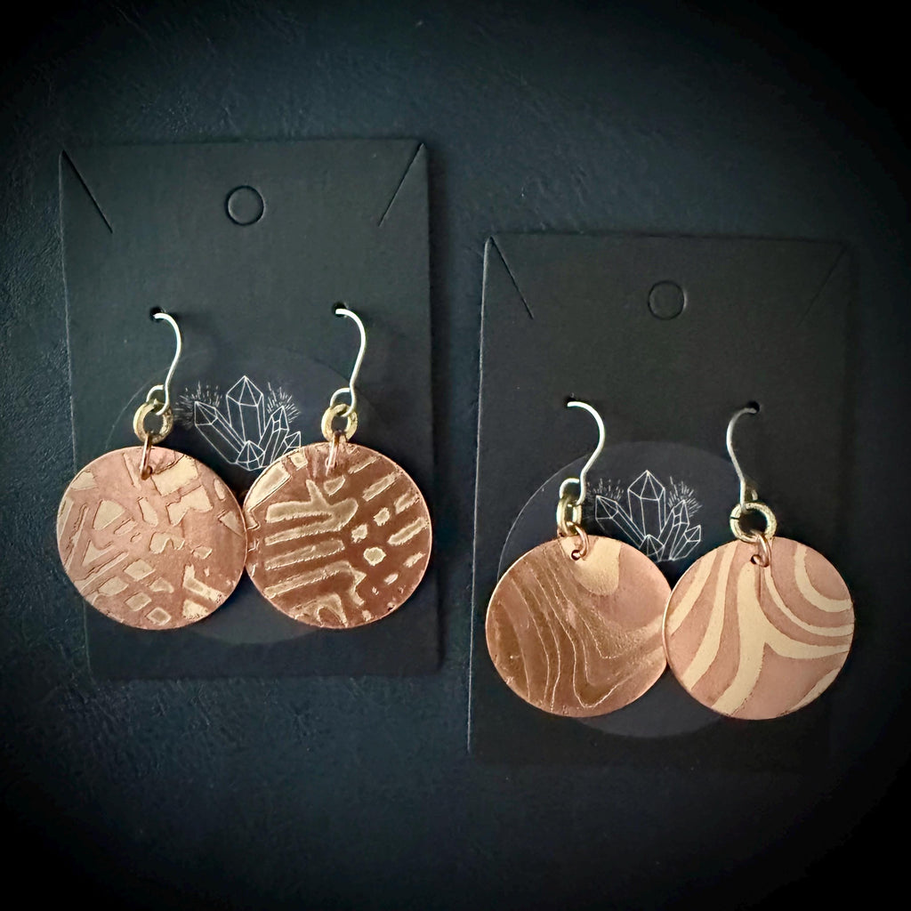 Copper & Brass Circle Earrings | Handcrafted Mixed Metal Statement Earrings | Titanium Ear Wires