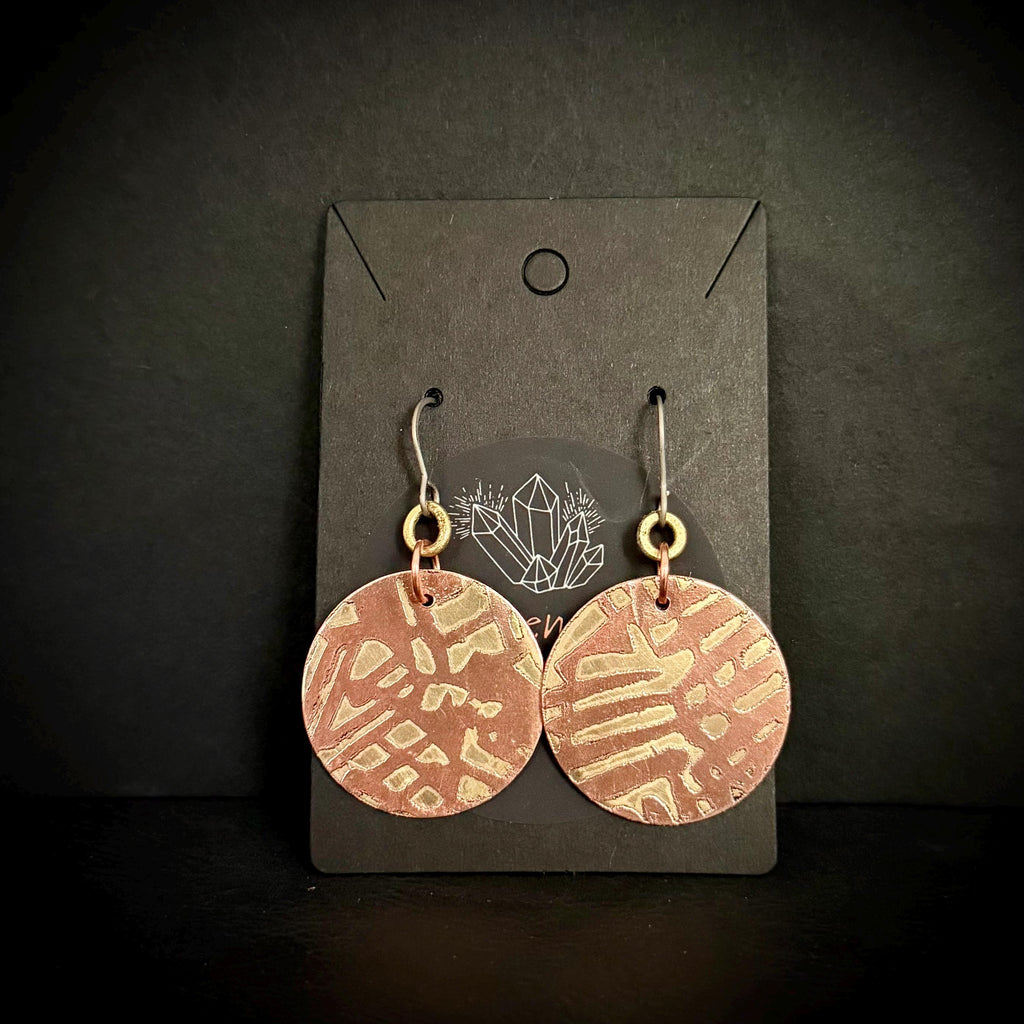 Copper & Brass Circle Earrings | Handcrafted Mixed Metal Statement Earrings | Titanium Ear Wires