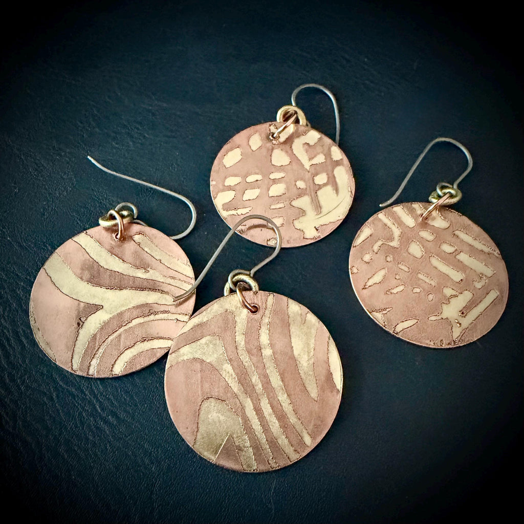 Copper & Brass Circle Earrings | Handcrafted Mixed Metal Statement Earrings | Titanium Ear Wires