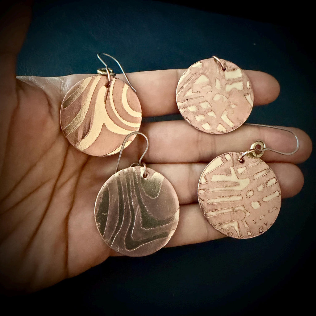 Copper & Brass Circle Earrings | Handcrafted Mixed Metal Statement Earrings | Titanium Ear Wires