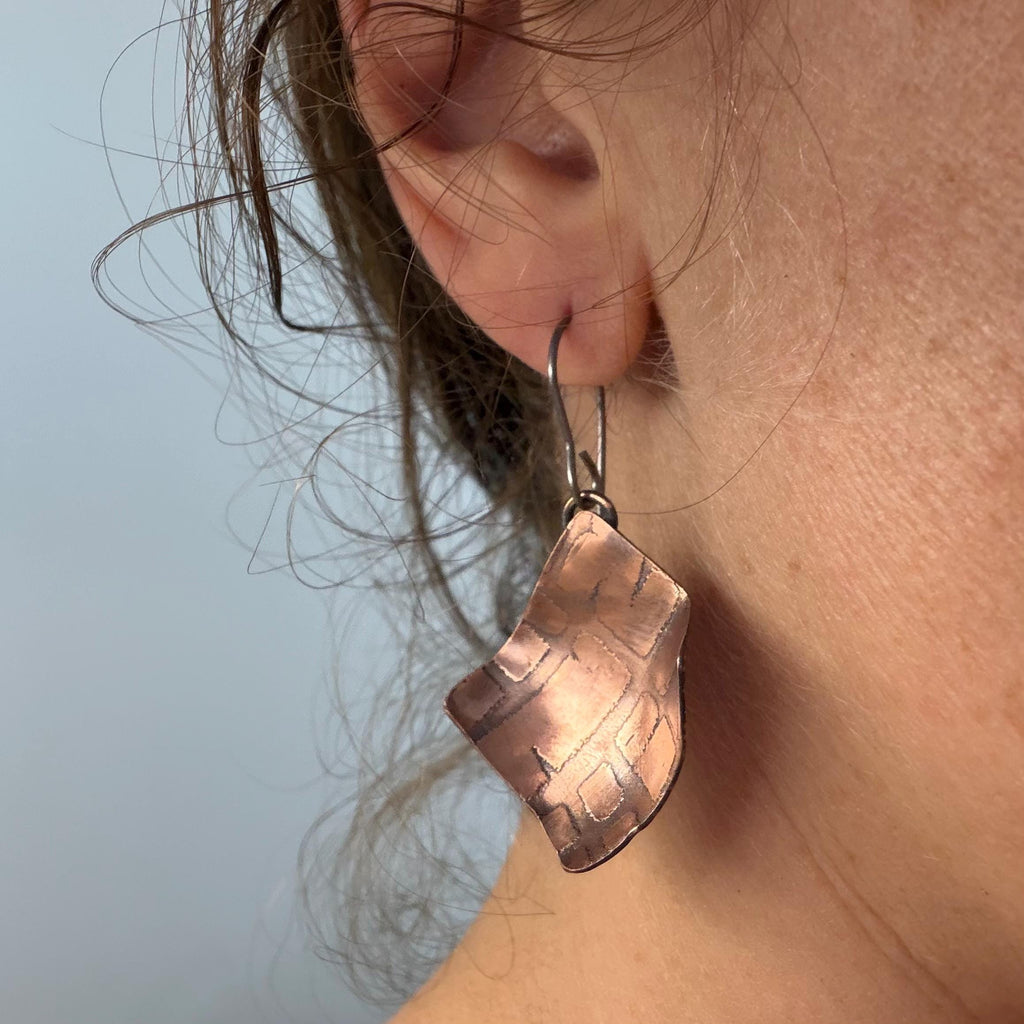 Copper Electro-Etched Dangle Earrings | Titanium Ear Wires