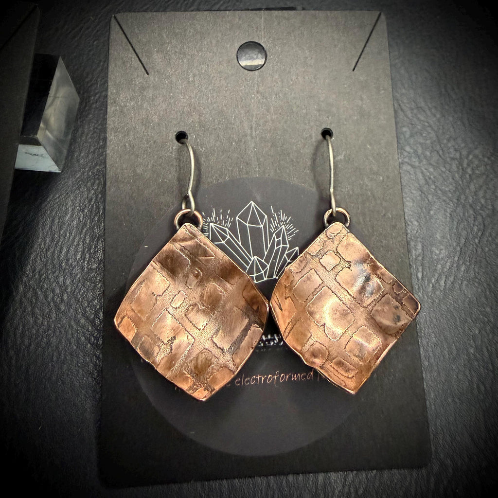 Copper Electro-Etched Dangle Earrings | Titanium Ear Wires