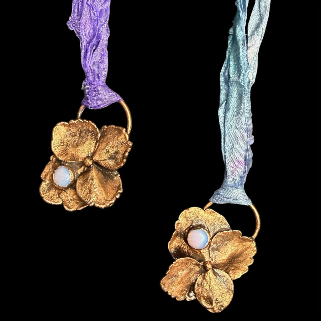 Sari Silk Hydrangea Petal Electroformed Necklace