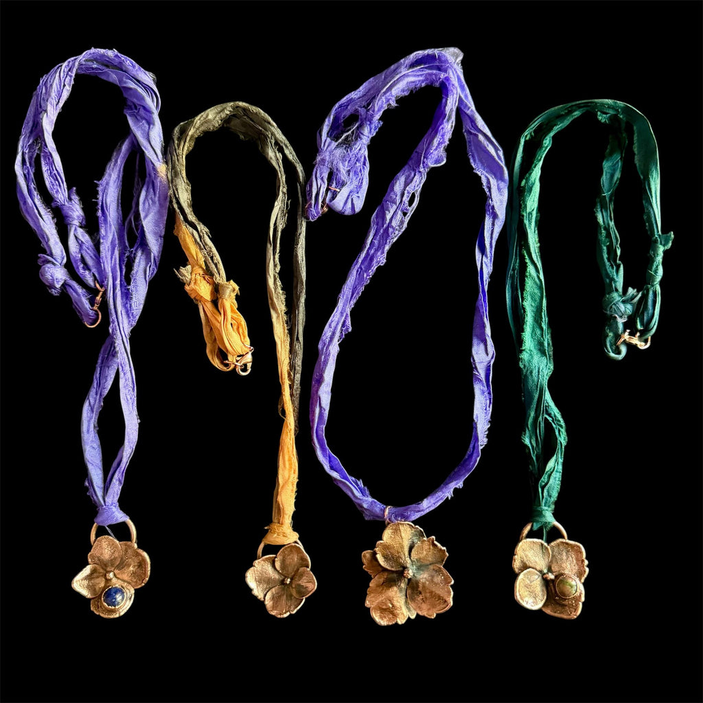 Sari Silk Hydrangea Petal Electroformed Necklace