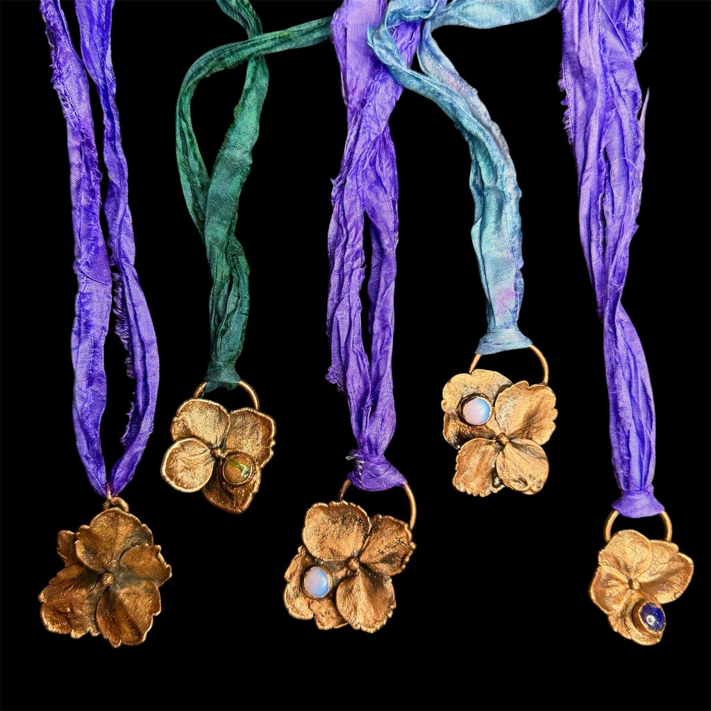Sari Silk Hydrangea Petal Electroformed Necklace