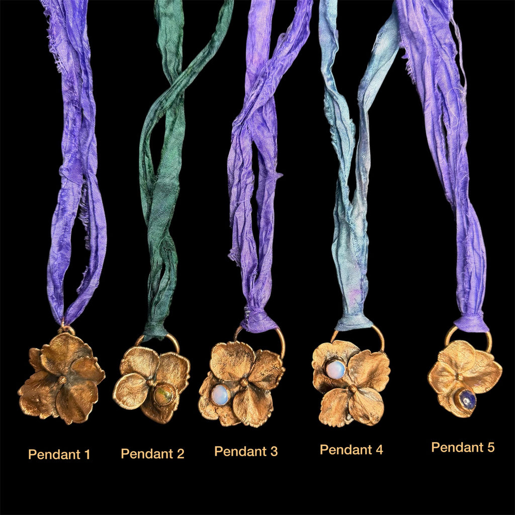 Sari Silk Hydrangea Petal Electroformed Necklace