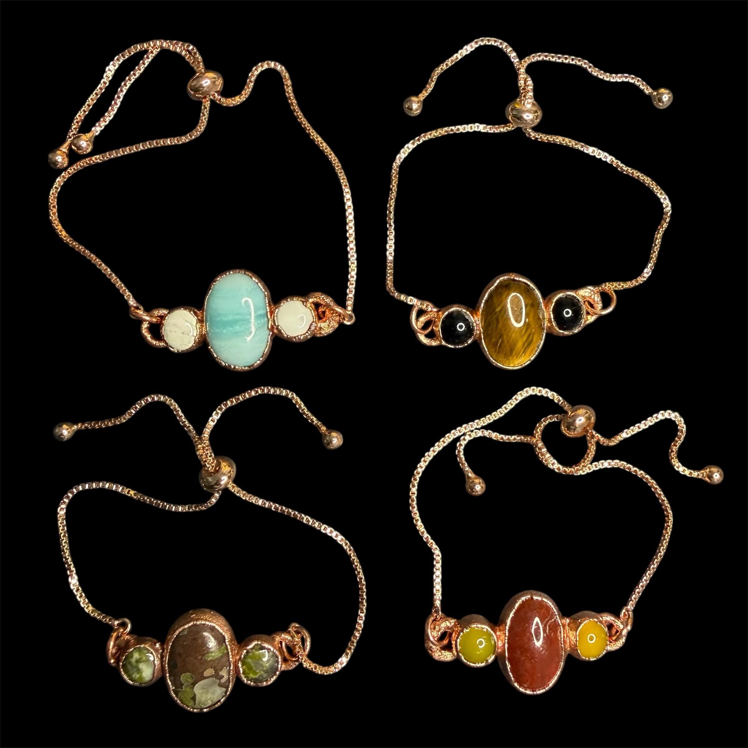 Electroformed Multi Gemstone Adjustable Bracelet