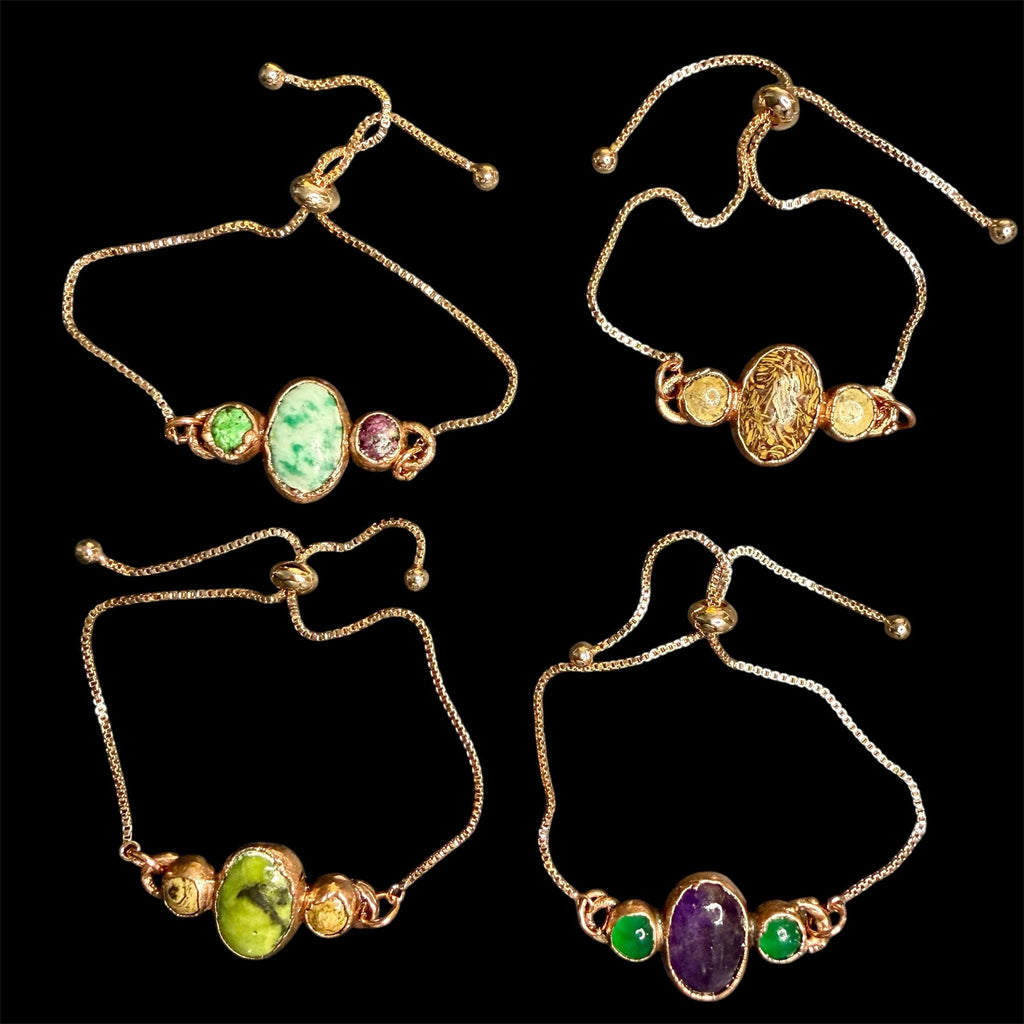 Electroformed Multi Gemstone Adjustable Bracelet