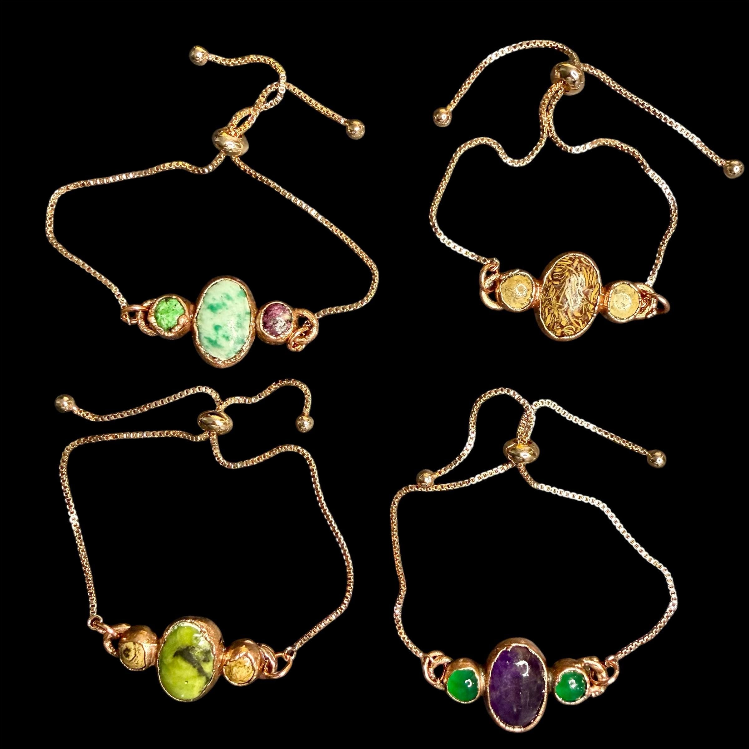 Electroformed Multi Gemstone Adjustable Bracelet