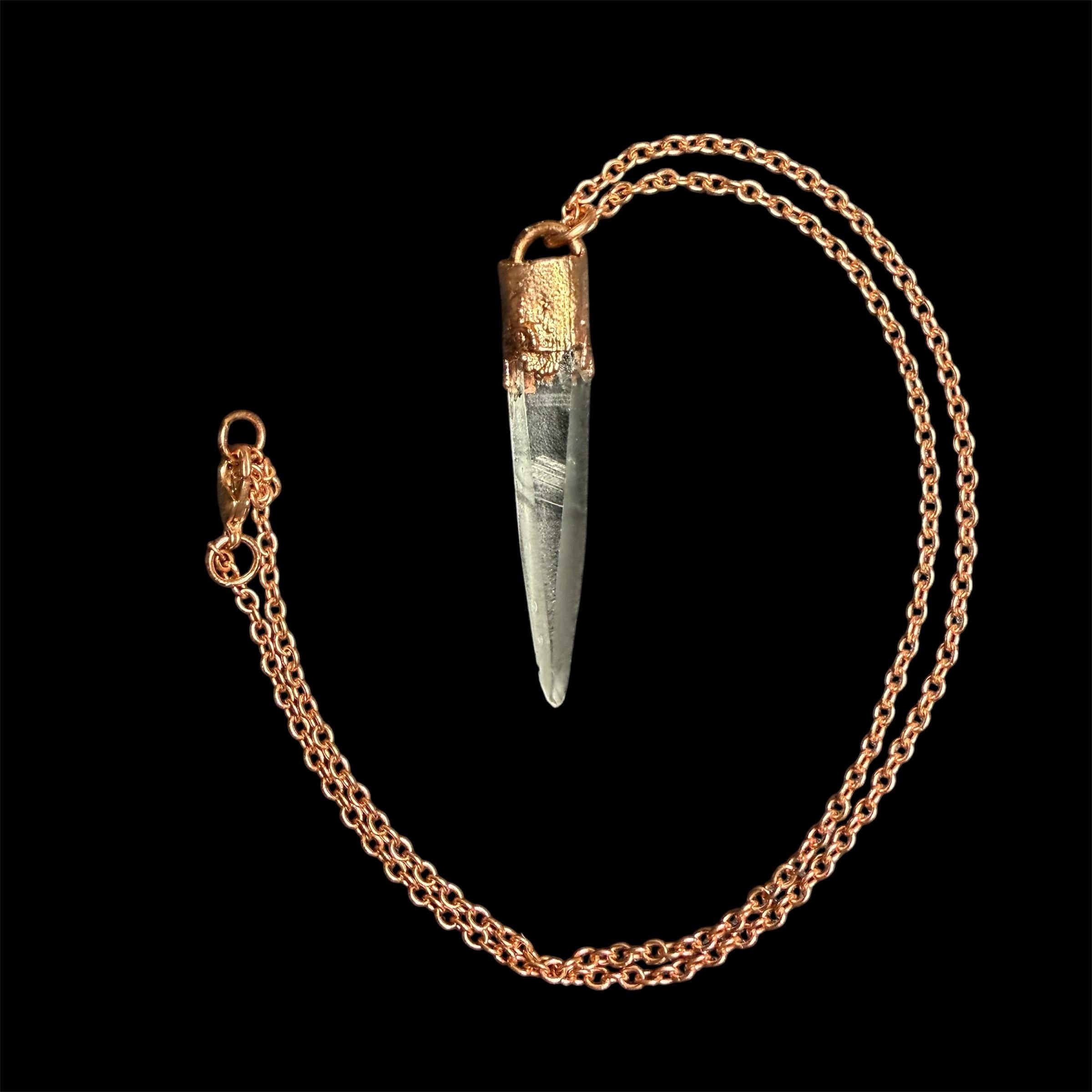 Lemurian Quartz Point Electroformed Copper Necklace- Raw Stone Necklace