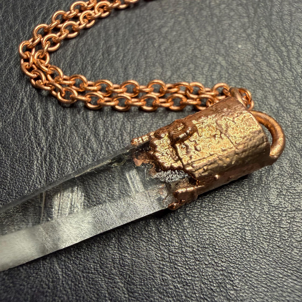 Lemurian Quartz Point Electroformed Copper Necklace- Raw Stone Necklace