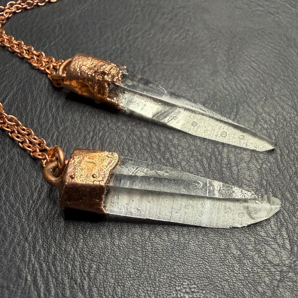 Lemurian Quartz Point Electroformed Copper Necklace- Raw Stone Necklace