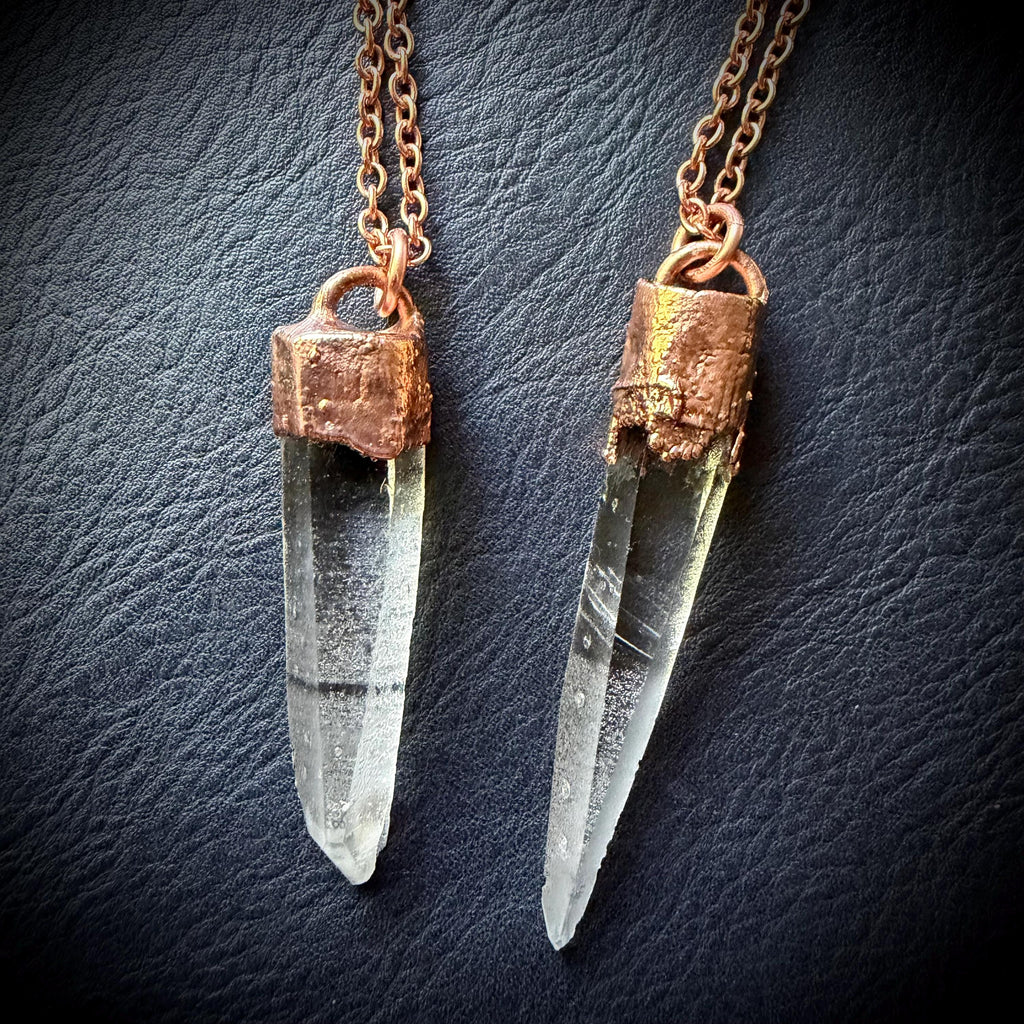 Lemurian Quartz Point Electroformed Copper Necklace- Raw Stone Necklace