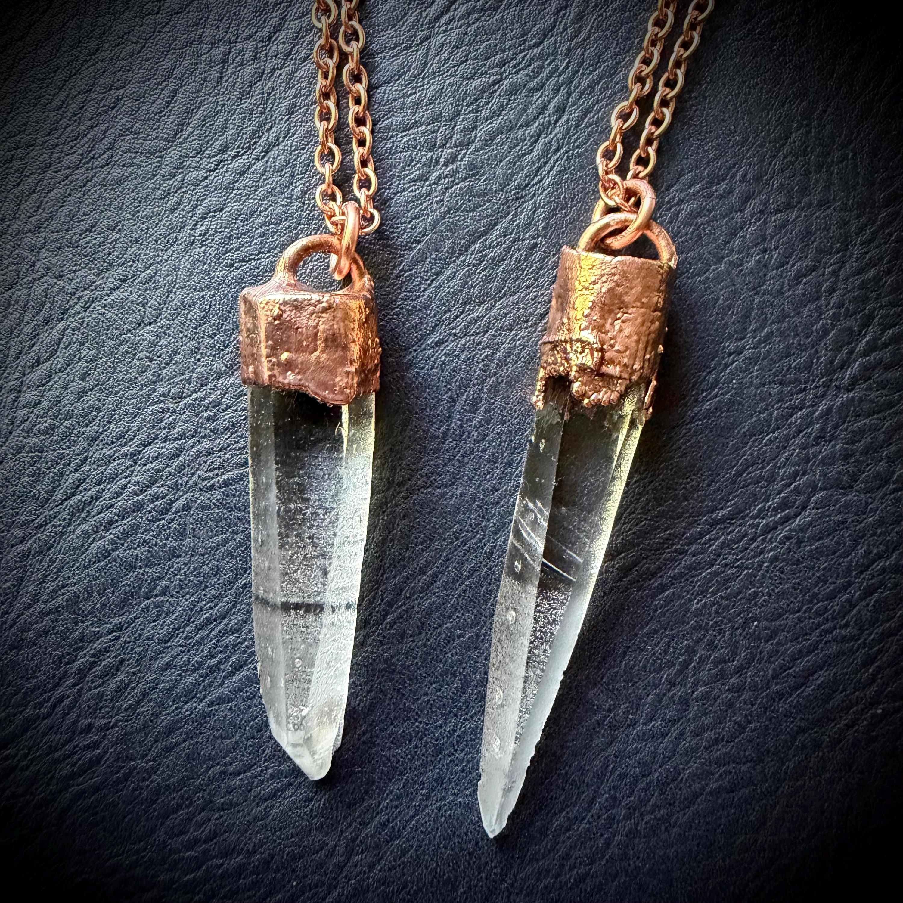 Lemurian Quartz Point Electroformed Copper Necklace- Raw Stone Necklace