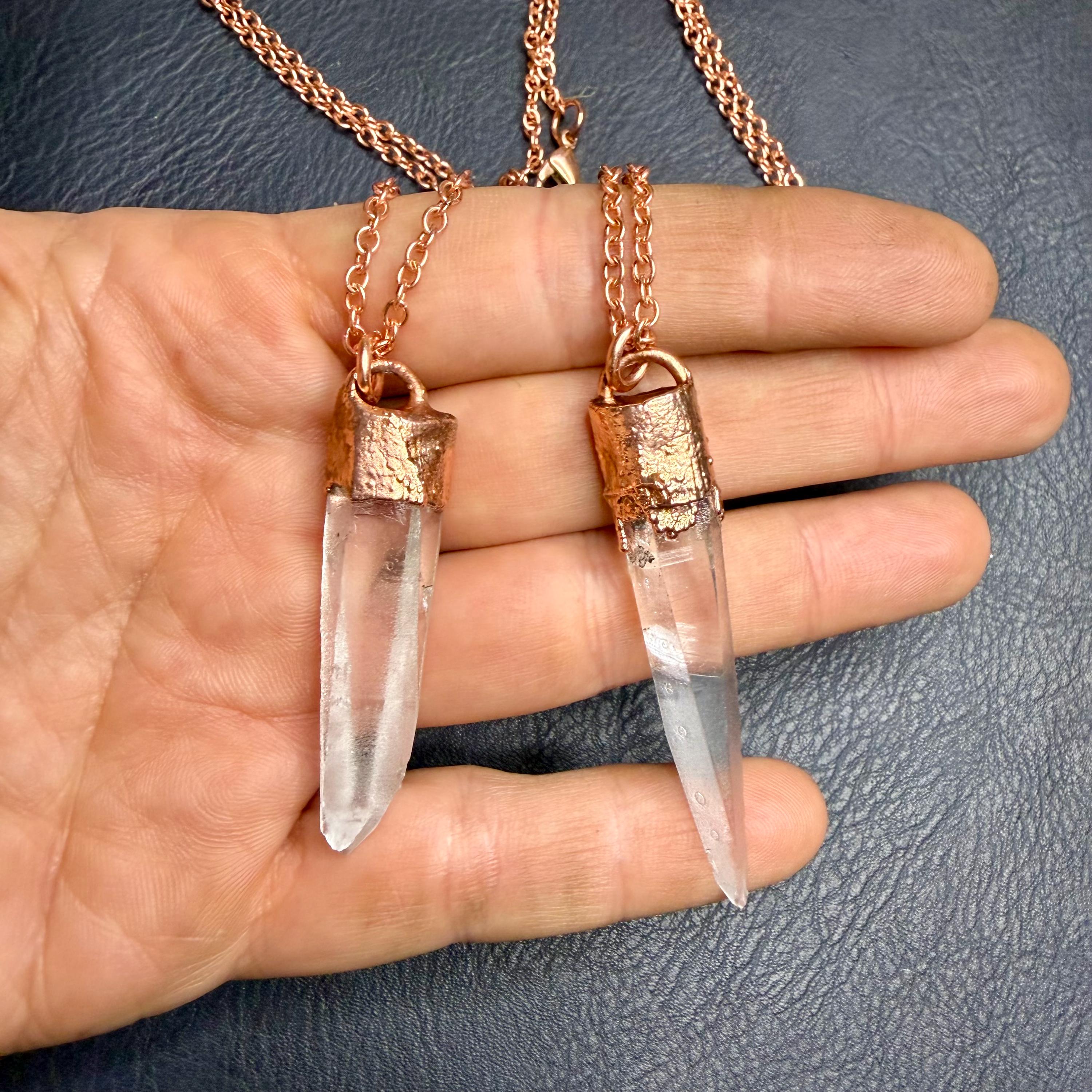 Lemurian Quartz Point Electroformed Copper Necklace- Raw Stone Necklace