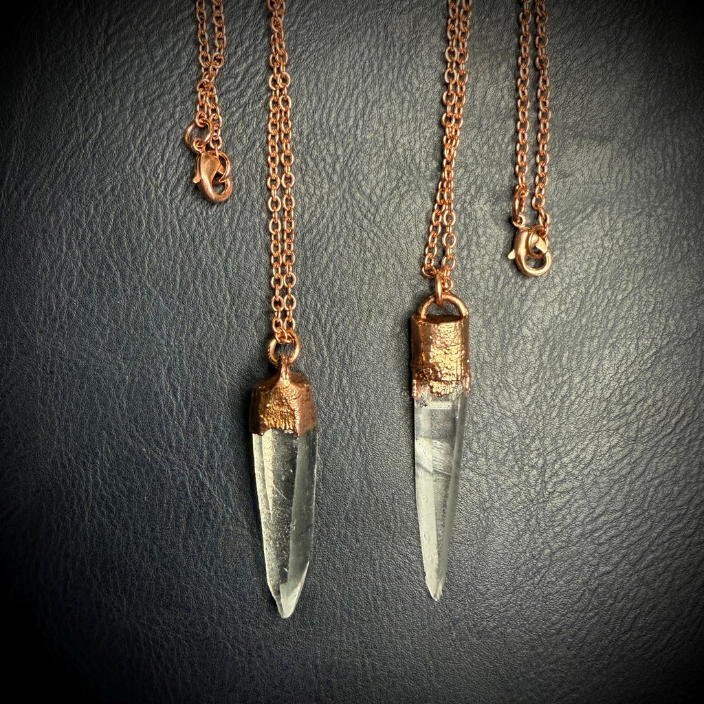 Lemurian Quartz Point Electroformed Copper Necklace- Raw Stone Necklace