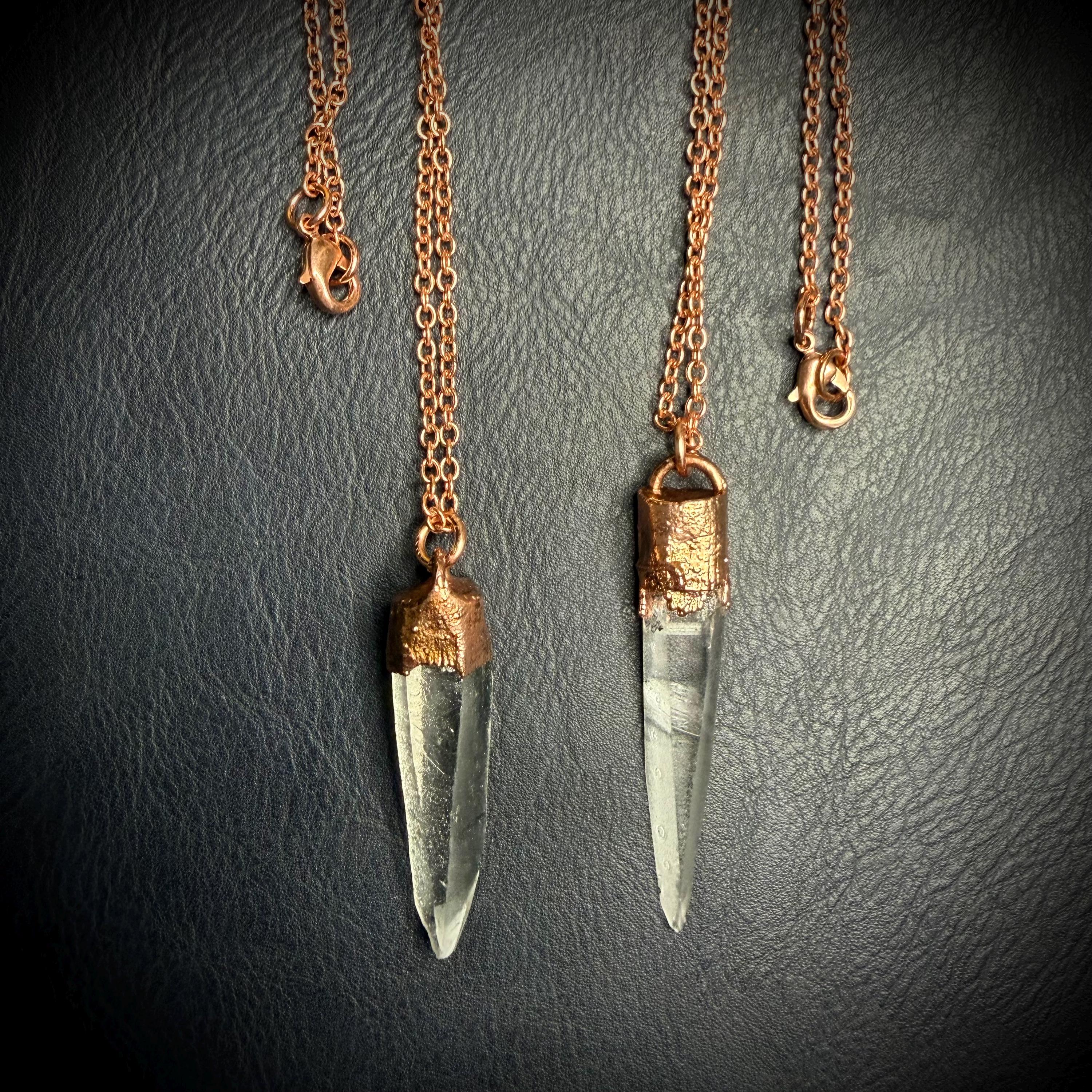 Lemurian Quartz Point Electroformed Copper Necklace- Raw Stone Necklace
