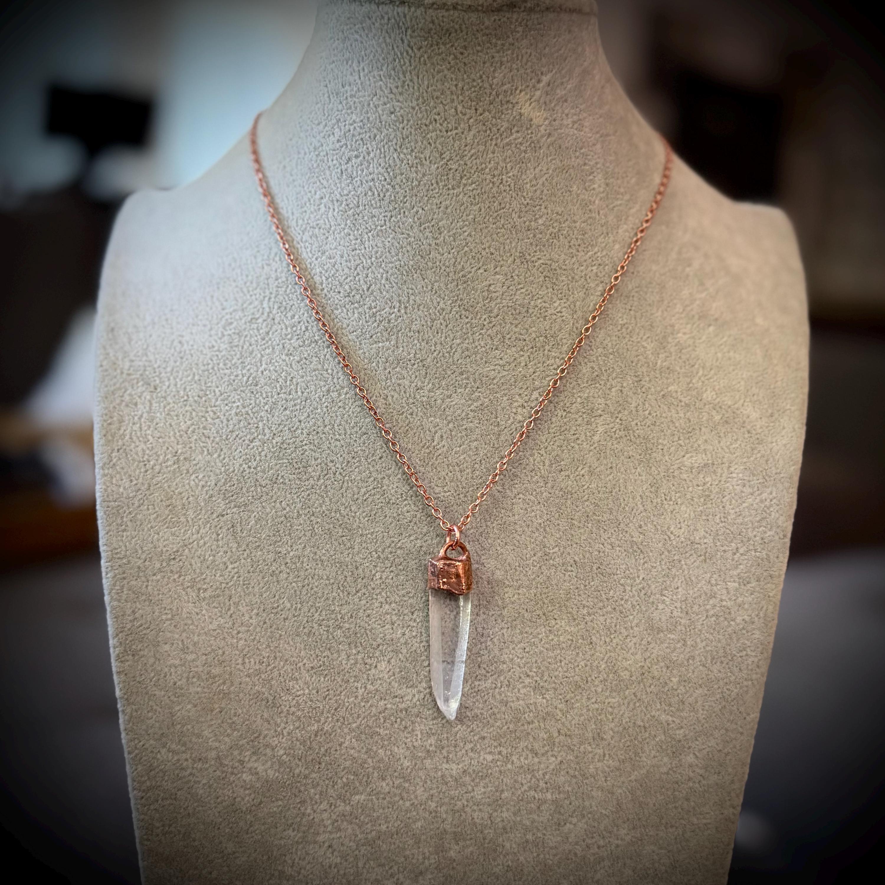 Lemurian Quartz Point Electroformed Copper Necklace- Raw Stone Necklace