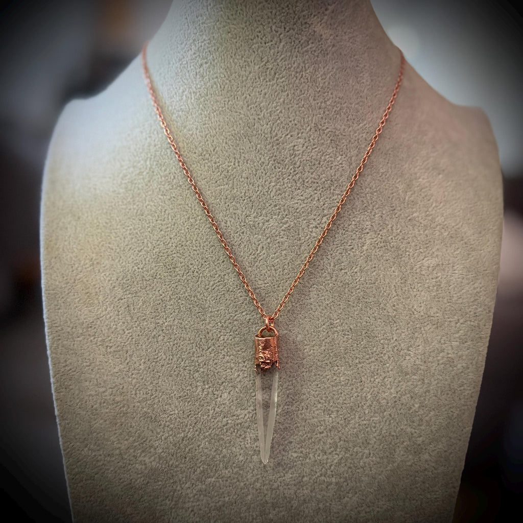 Lemurian Quartz Point Electroformed Copper Necklace- Raw Stone Necklace