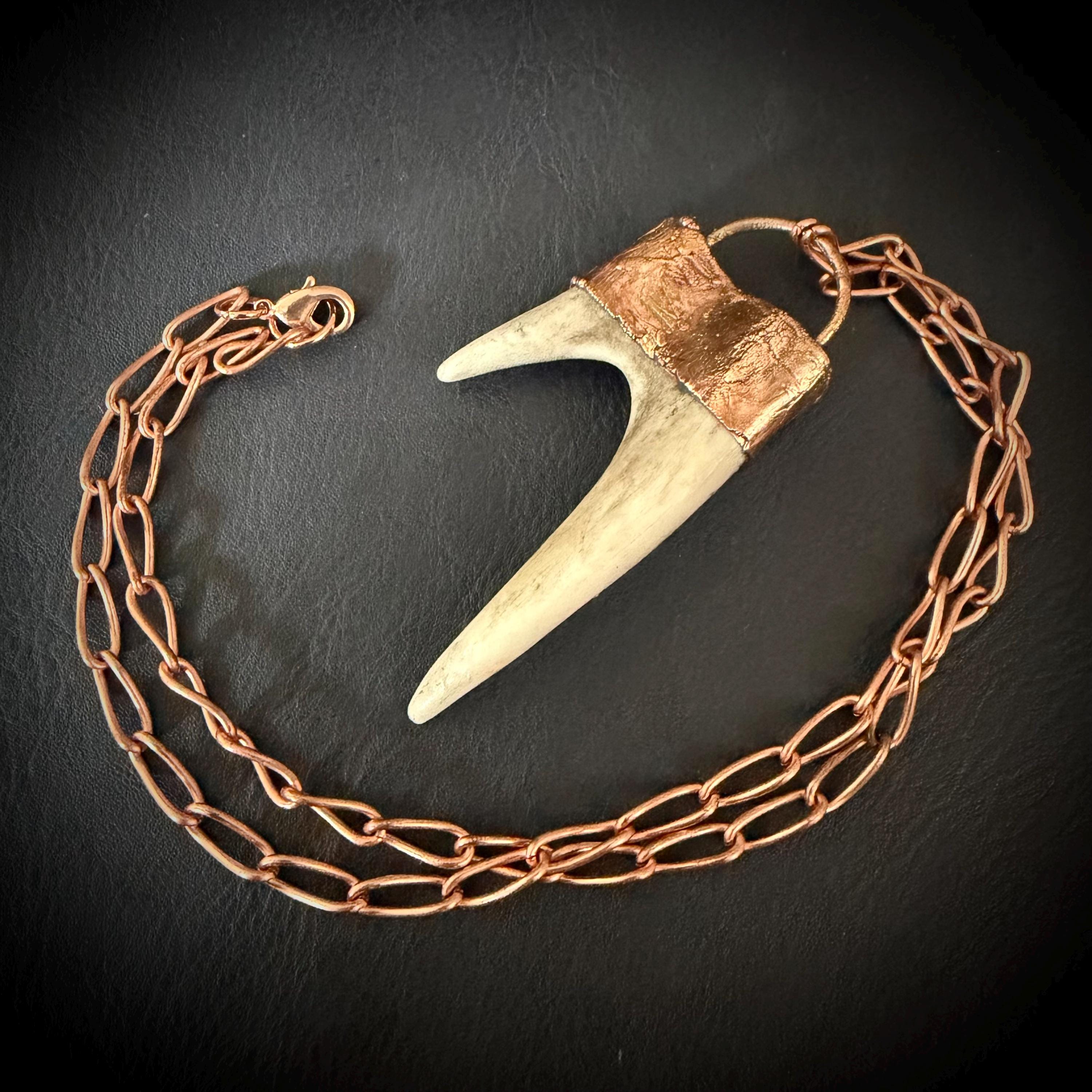 Electroformed Antler Necklace with Labradorite & Obsidian – Copper Nature Jewelry