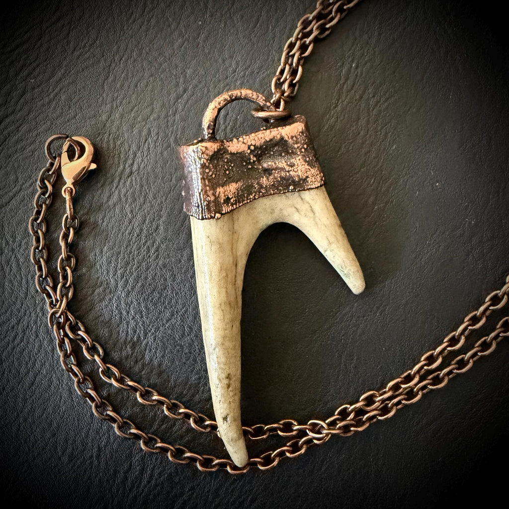 Electroformed Antler Necklace with Labradorite & Blue Goldstone – Copper Nature Jewelry