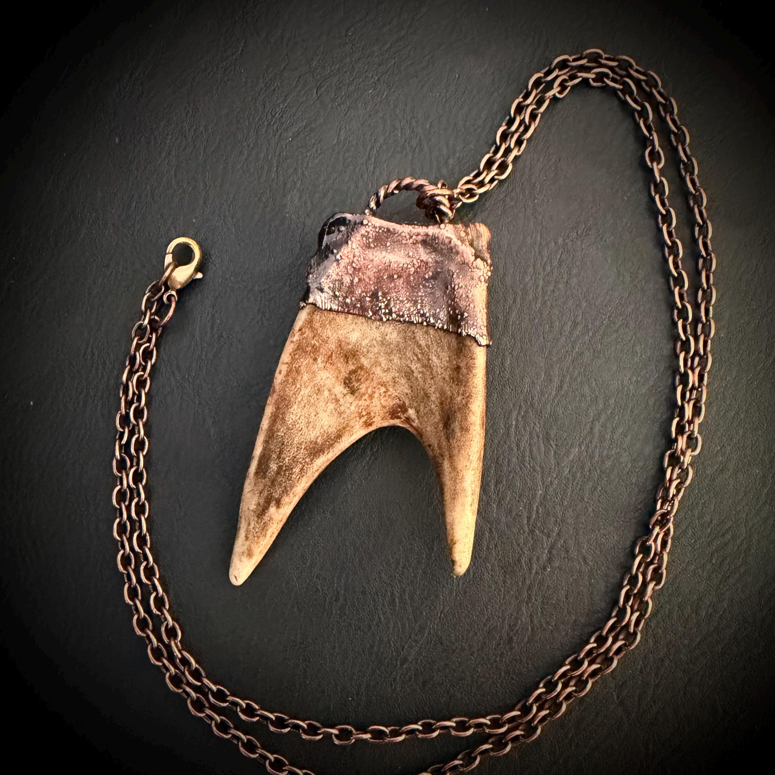 Electroformed Antler Necklace with Labradorite & Obsidian – Copper Nature Jewelry