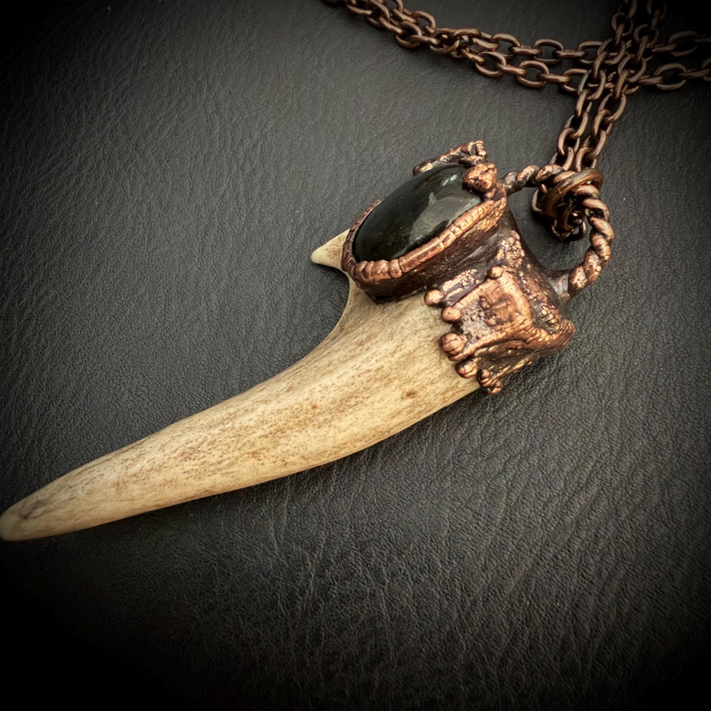 Electroformed Antler Necklace with Labradorite – Copper Nature Jewelry